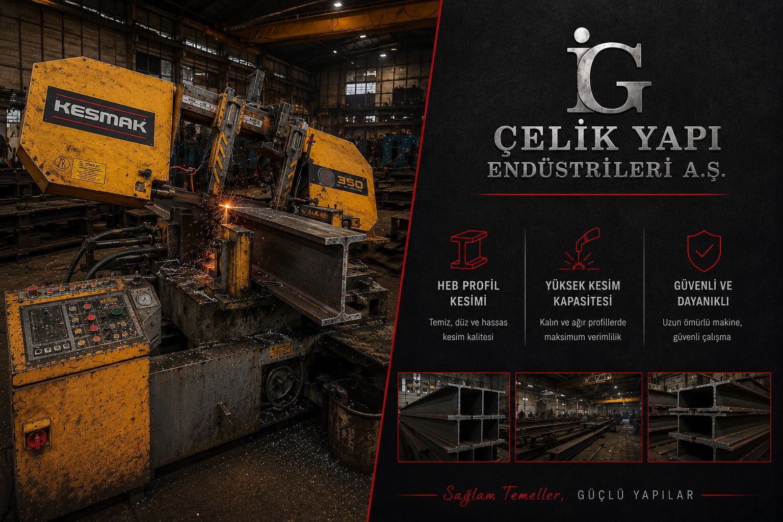 KESMAK şerit testere ile HEB profil kesimi