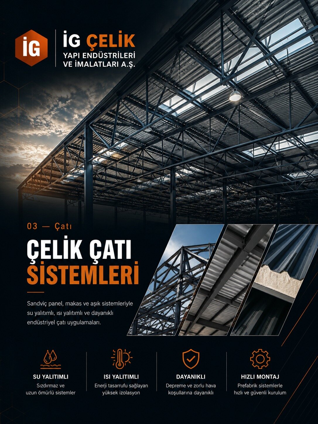 Çelik çatı sistemleri — sandviç panel ve makas